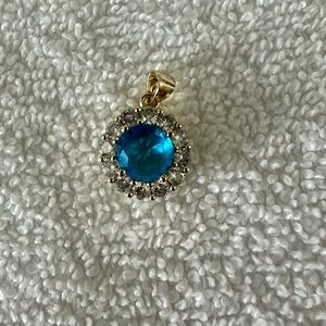Turquoise Blue Gold Plated Pendant with Crystals